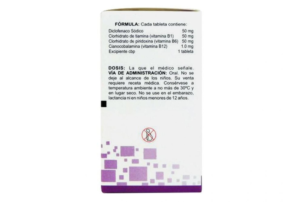 Diclofenaco / Complejo B 50 mg / 50 mg / 50 mg / 1 mg Caja Con Frasco Con 30 Tabletas