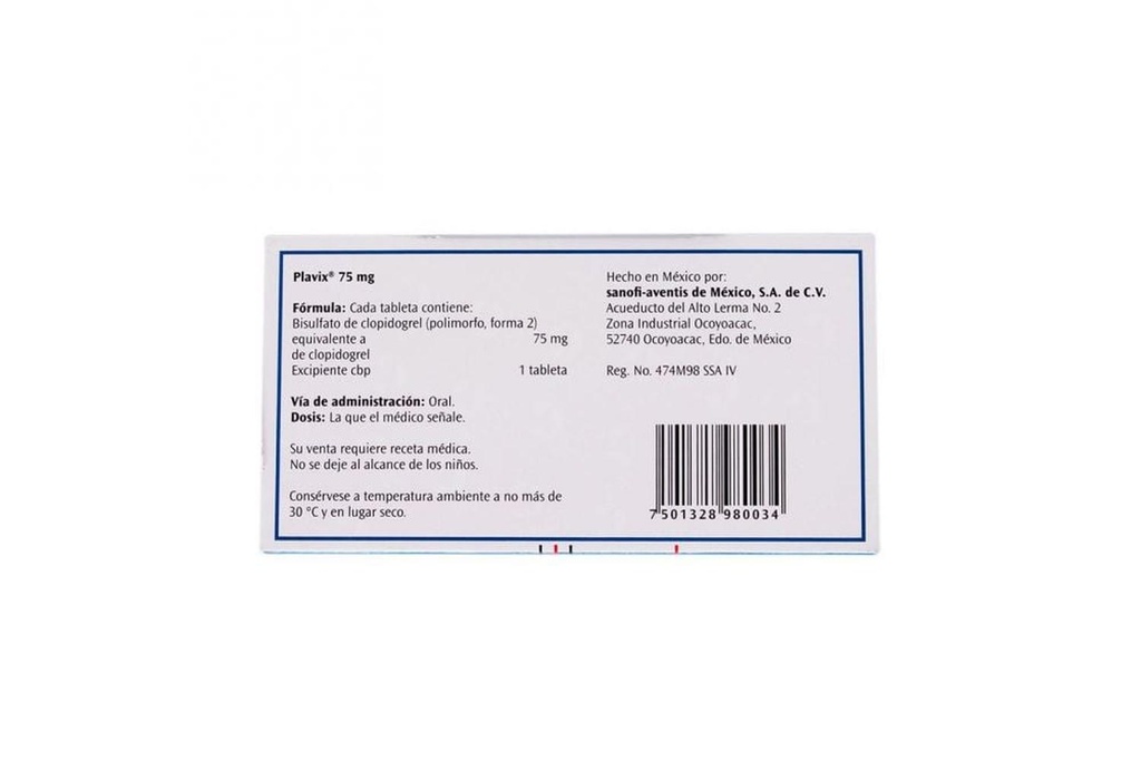 Plavix 75 mg Caja Con 28 Tabletas
