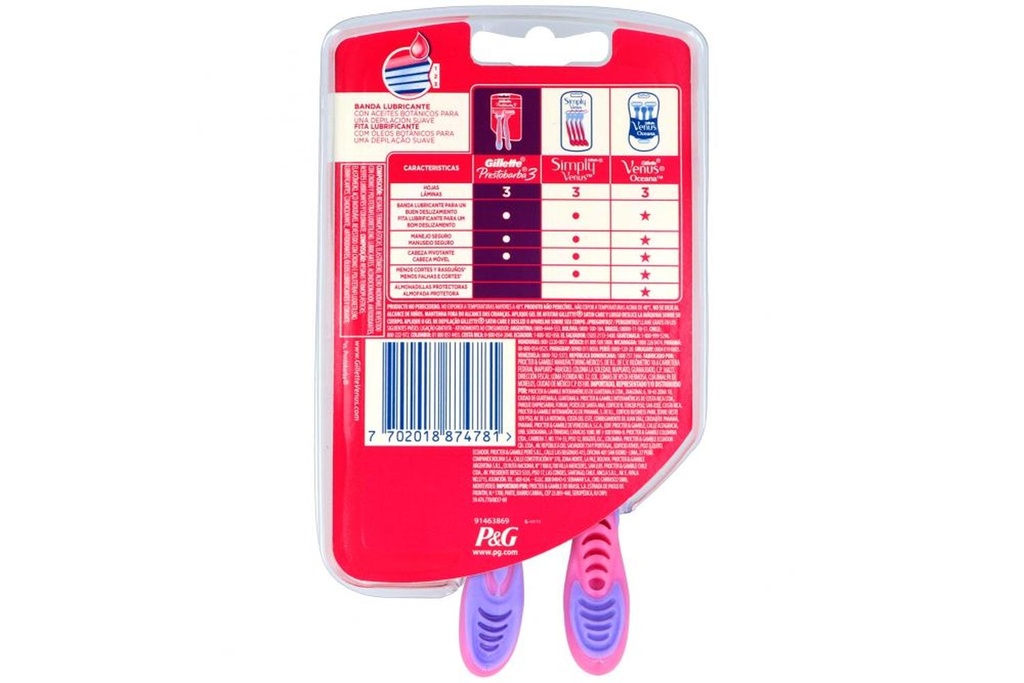 Máquina Para Afeitar Desechable Gillette Prestobarba 3 Empaque Con 2 Piezas