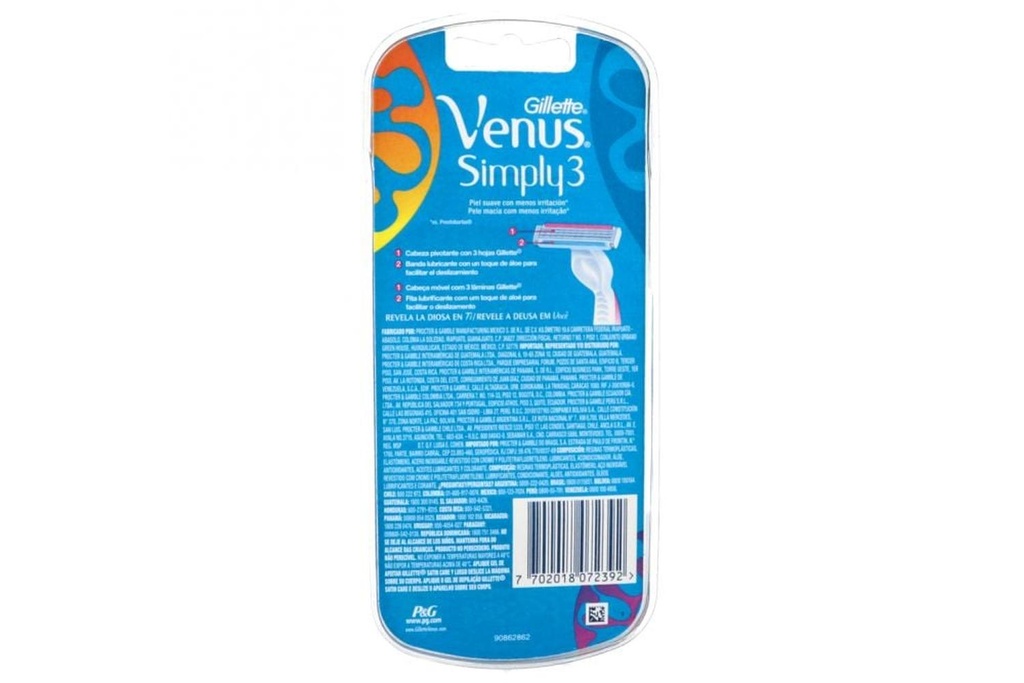 Máquinas De Afeitar Venus 3 Simply Empaque Con 2 Unidades