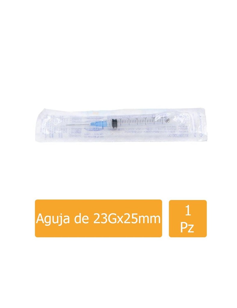 Jeringa Desechable 3mL Con Aguja 23Gx25mm Empaque Con 1 Pieza