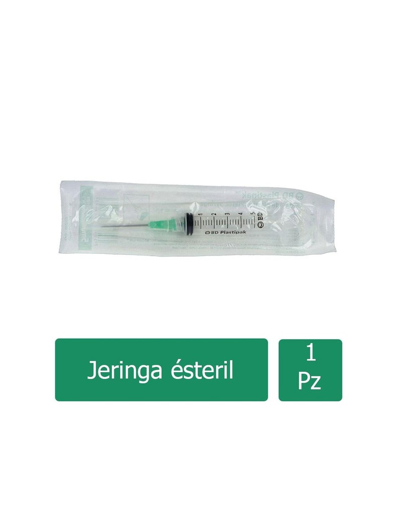 Jeringa Desechable BD Plastipak 5 mL 21 g x 32 mm - Verde