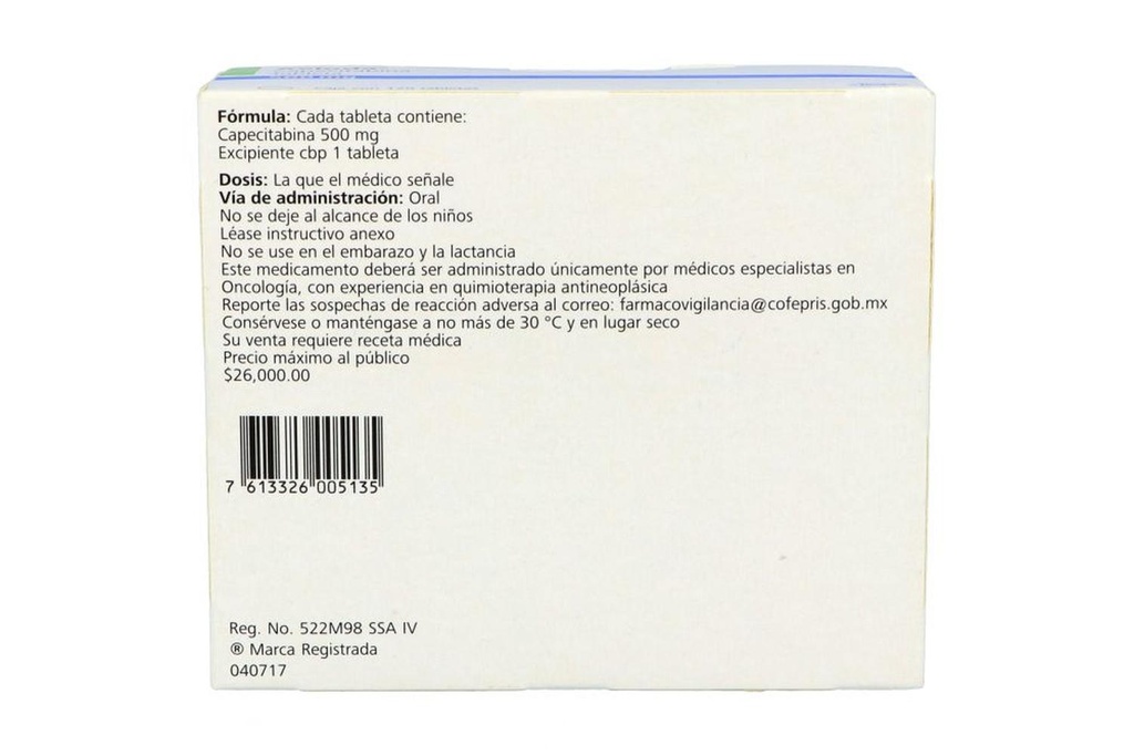Xeloda 500 mg Caja Con 120 Tabletas.