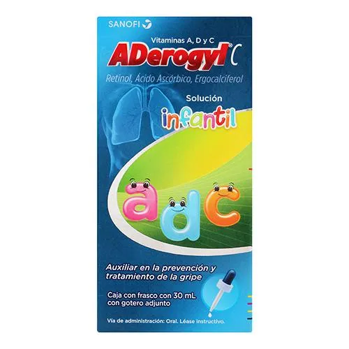 Aderogyl C Infantil. Vitaminas A, B Y C Para La Prevención De La Gripe. Frasco De 30 Ml Con Gotero