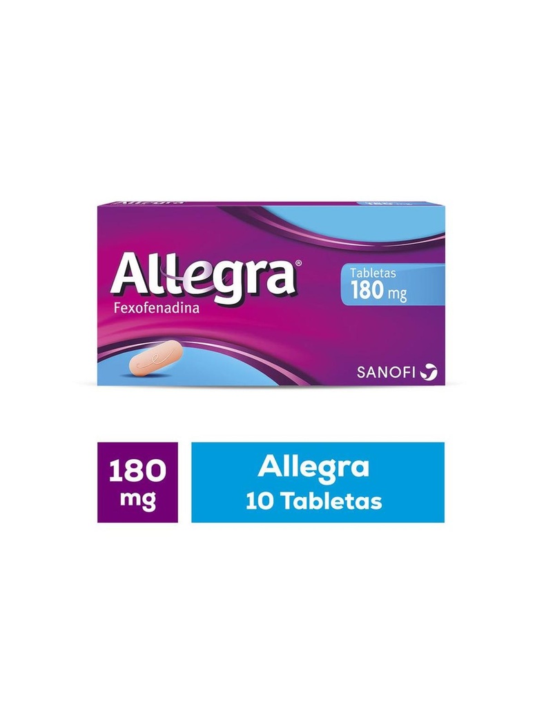 Allegra  180 Mg Tratamiento Para La Alergia Y Urticaria Antihistamínico, 10 Tabletas