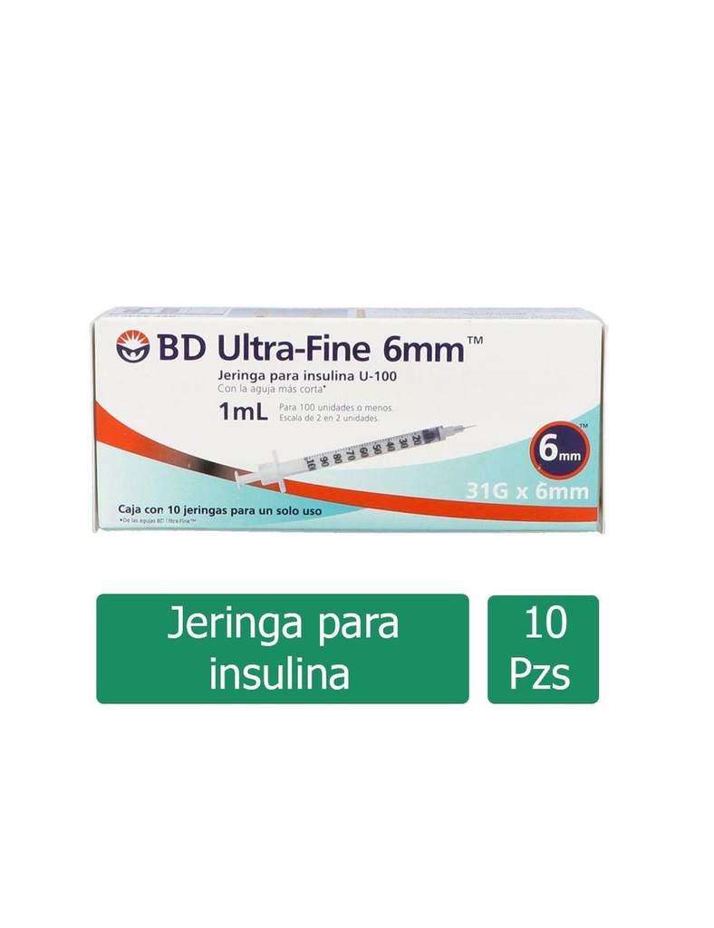 Jeringa Desechable BD Ultra-Fine Inyección 1 Ml 31 G X 6 Mm 10 Piezas