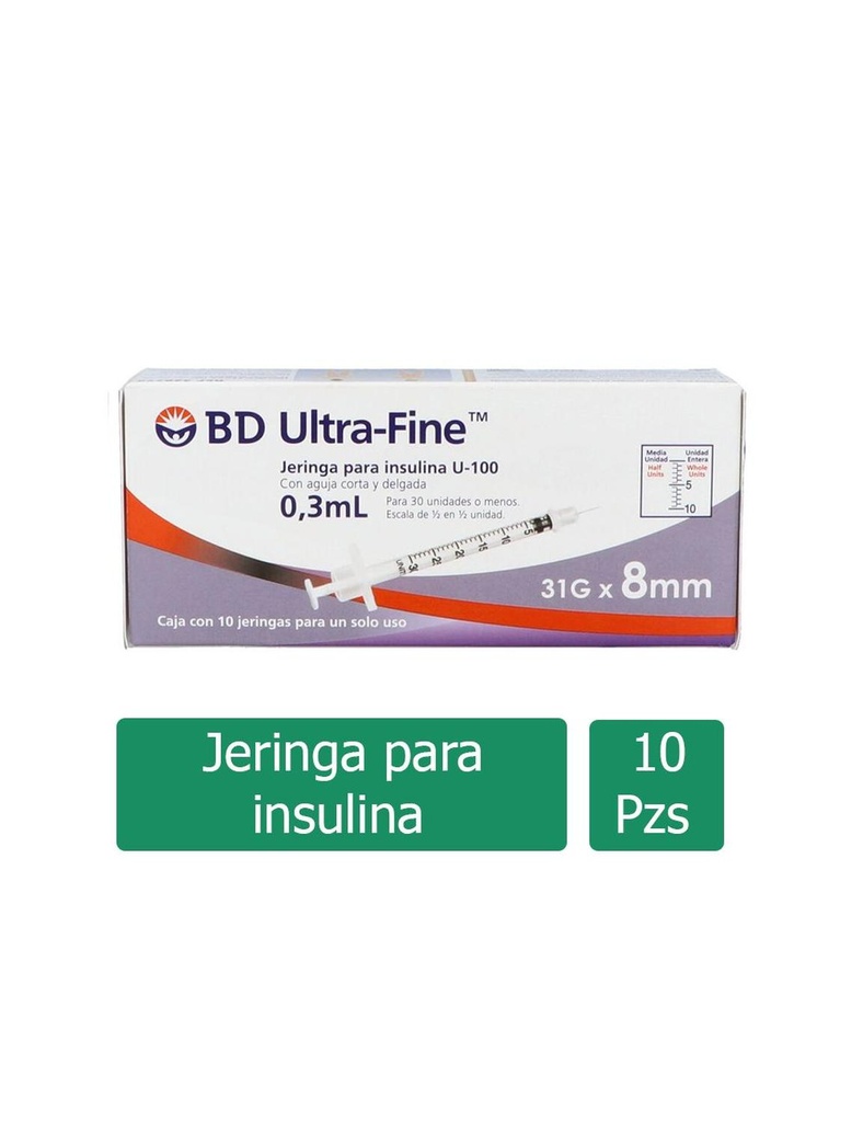 Jeringa Desechable BD Fine 0.3 Ml 31X8 Mm 10 Piezas