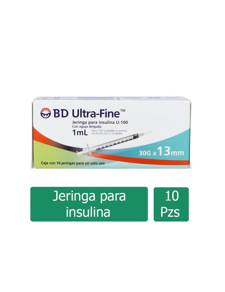 Jeringa Desechable BD Ultra Fine 1 Ml 30 G X 13 Mm 10 Piezas