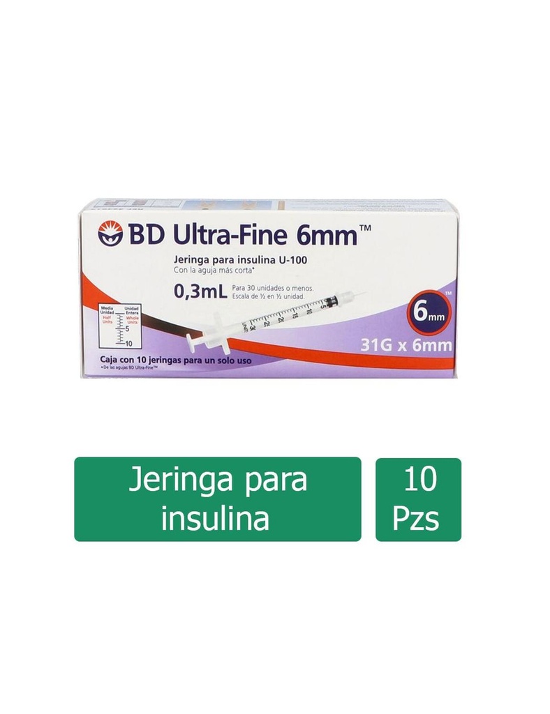 Jeringa Desechable BD Ultra-Fine Inyección 0.3 Ml 31 G X 6 Mm 10 Piezas