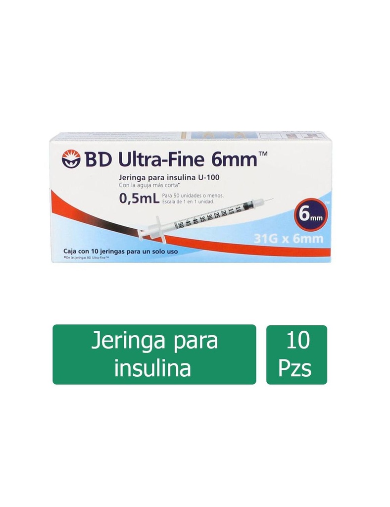 [382903249145] Jeringa Desechable BD Ultra-Fine Inyección 0.5 Ml 31 G X 6 Mm 10 Piezas