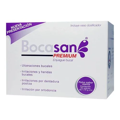 Bocasan Premium 1.75 G Enjuague Bucal Menta 24 Sobres