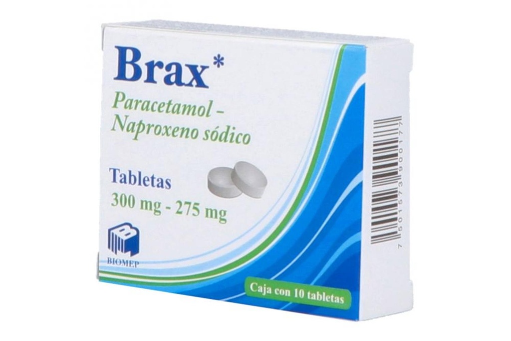 Brax Paracetamol/Naproxeno 300/275 Mg 10 Tabletas Genérico Com Biomep