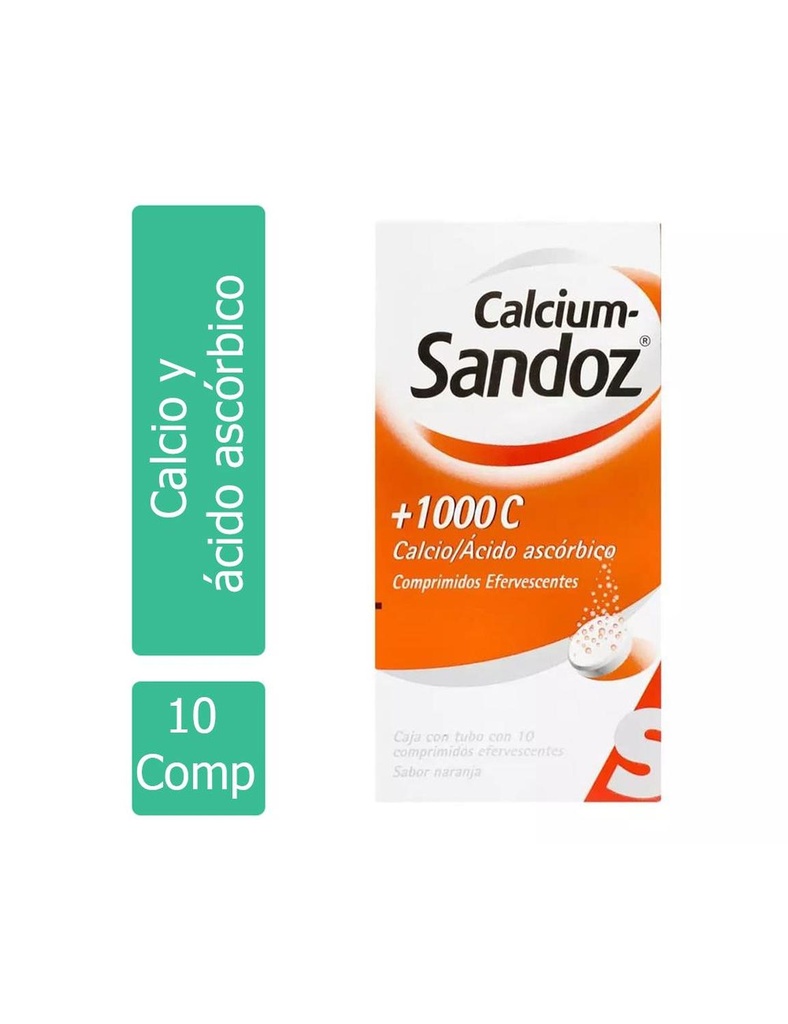 Calcium Sandoz +1000C Caja Tubo 10 Comprimidos Efervescentes De Naranja