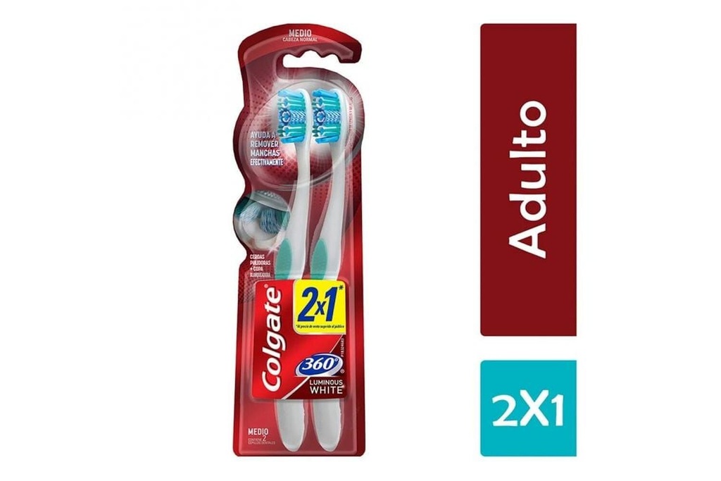 Cepillo Dental Colgate Luminus White Mediano 2X1 