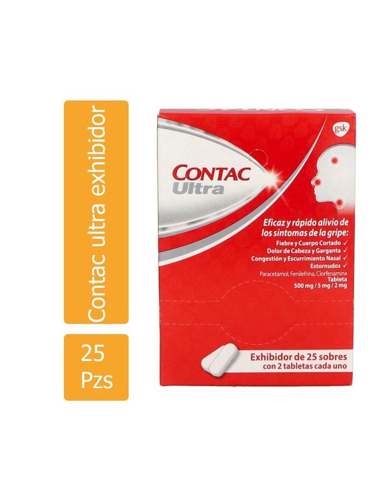 Exhibidor Contac Ultra 25 Sobres Con 2 Tabletas 
