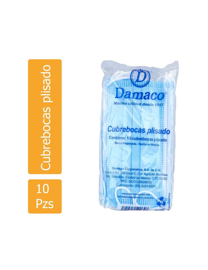 Cubrebocas Damaco Plisado 10 Piezas 