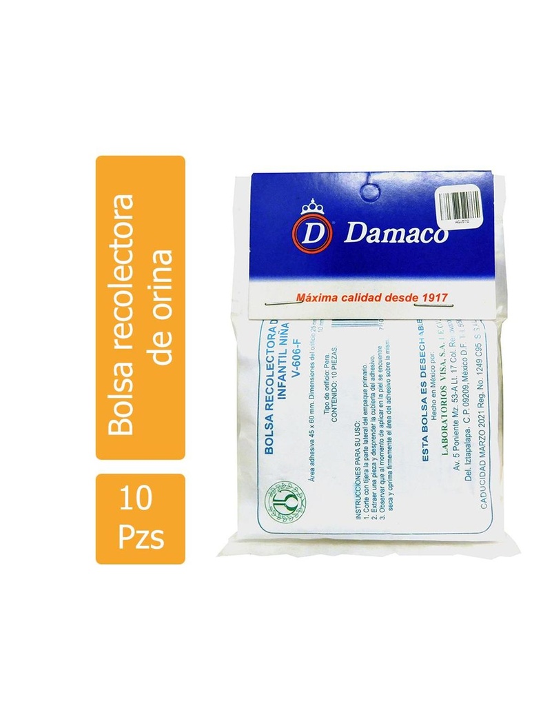 Bolsa Damaco Recolector Orina Niña 10 Piezas 