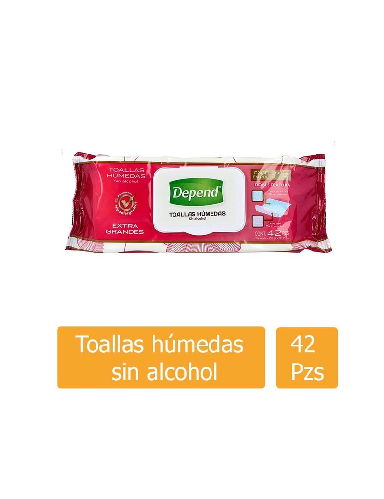 Toallas Húmedas Depend sin Alcohol 42 Piezas 