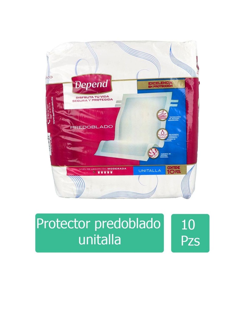 Pañal Depend Predoblado Unitalla 10 Piezas 