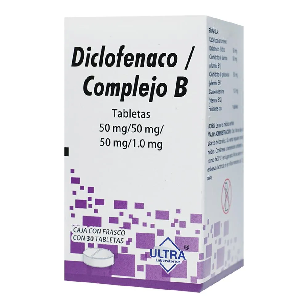 [7502216790865] Diclofenaco/Complejo B 50/1 Mg 30 Tabletas Genérico Ultra Lab 