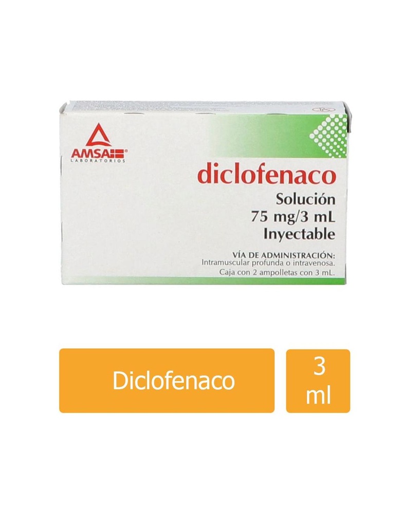 Diclofenaco Solución Inyectable 75 Mg/3 Ml Caja Con 2 Ampolletas