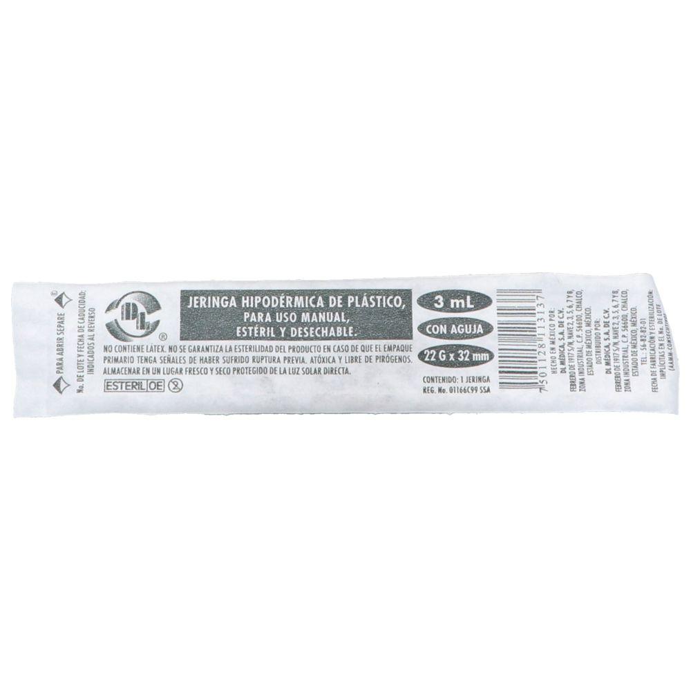 Jeringa Desechable Dl 3 Ml 22 G X 32 Mm 