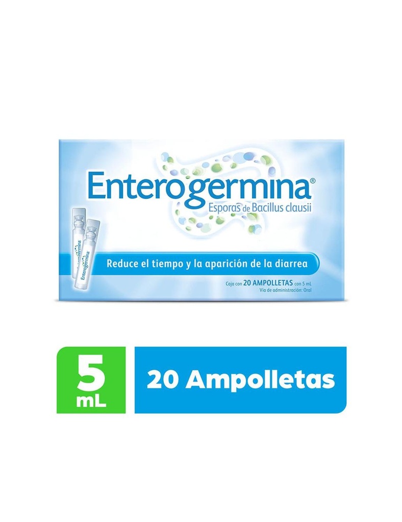 Enterogermina Probioticos. Suspensión De Bacillus Clausii 2 Billones Ufc 20 Ampolletas De 5 Ml C/U 