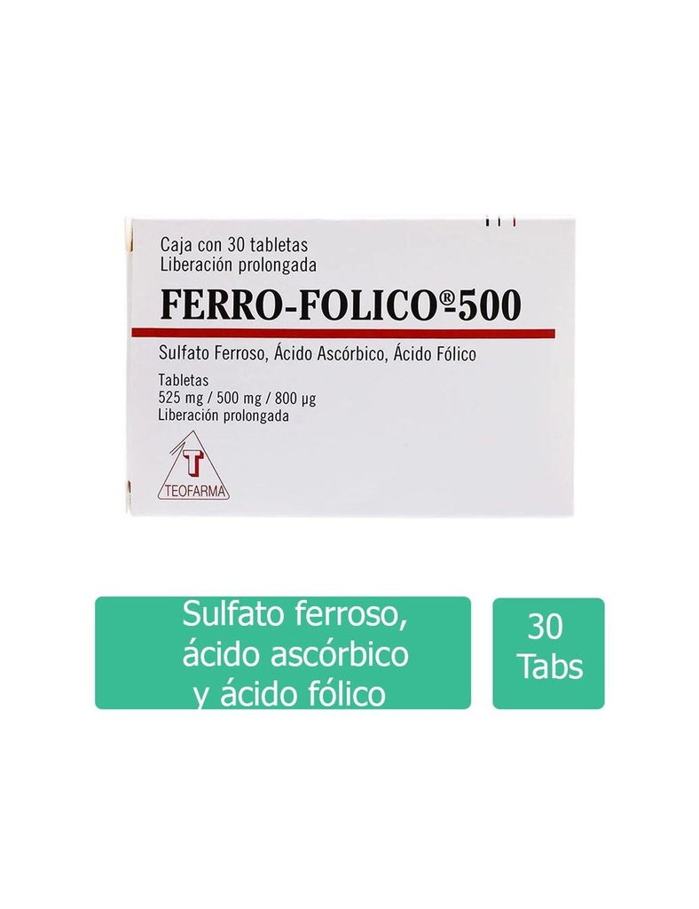 Ferro Fólico 500 Mg 30 Tabletas 