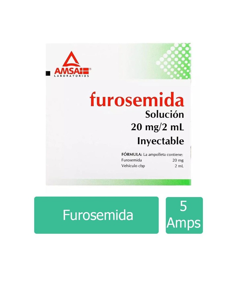 Furosemida 20 Mg Solución Inyectable 5 Ampolletas 2 Ml Genérico Amsa 