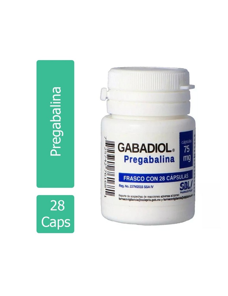 Gabadiol Pregabalina 75 Mg 28 Cápsulas Genérico Sblpharma 