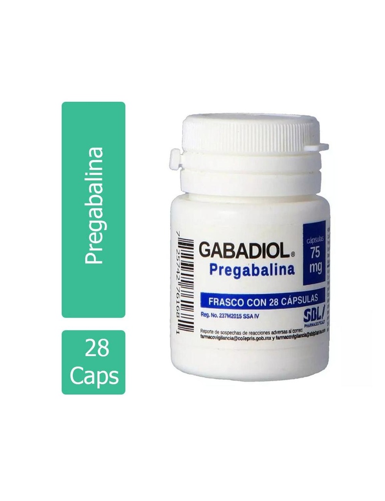 Gabadiol Pregabalina 75 Mg Frasco Con 28 Cápsulas