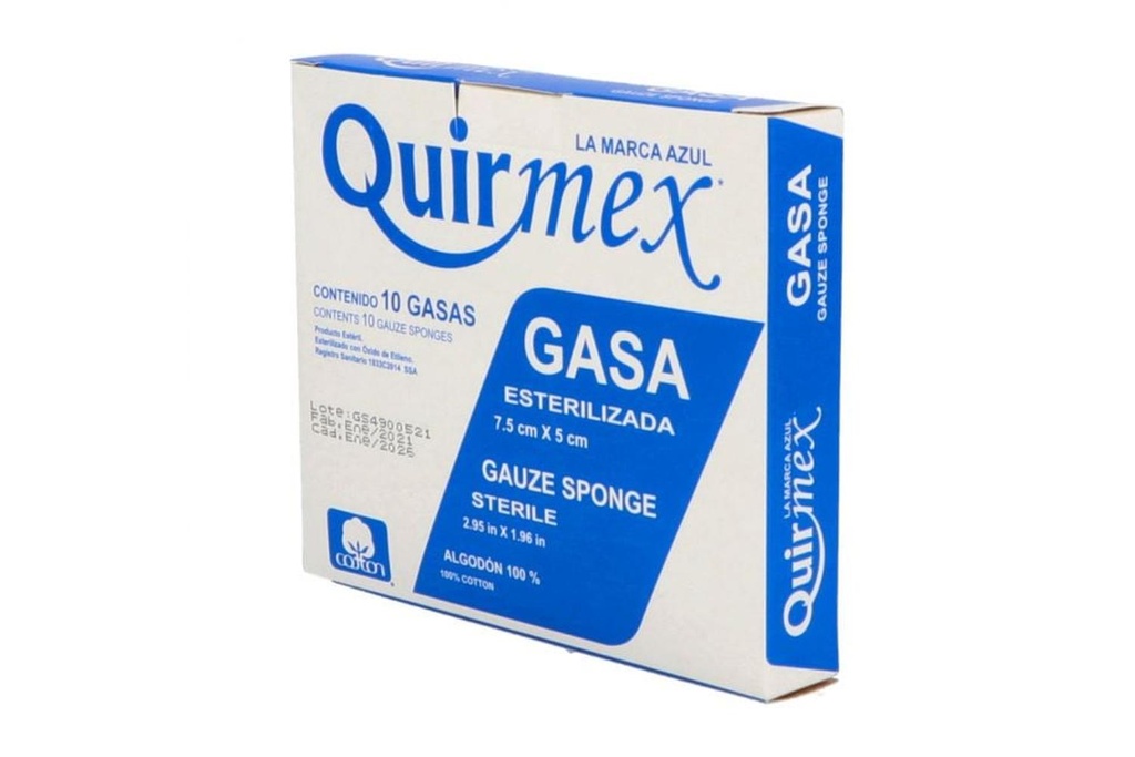 [7503003406129] Gasa Esterilizada Quirmex 7.5 X 5 Cm 10 Piezas 