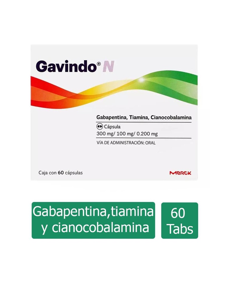 [7501298224176] Gavindo N 300/100/0.200 Mg Gabapentina-Tiamina-Cianocobalamina 60 Cápsulas 