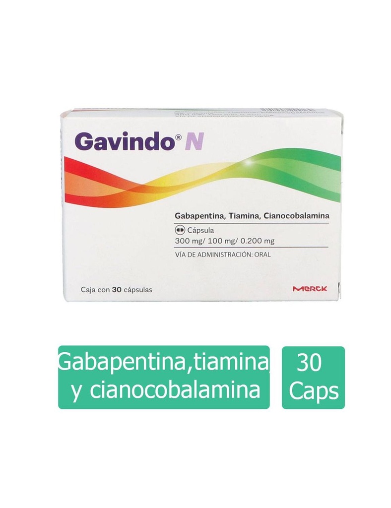 [7501298224169] Gavindo N 300/100/0.200 Mg Gabapentina-Tiamina-Cianocobalamina 30 Cápsulas 