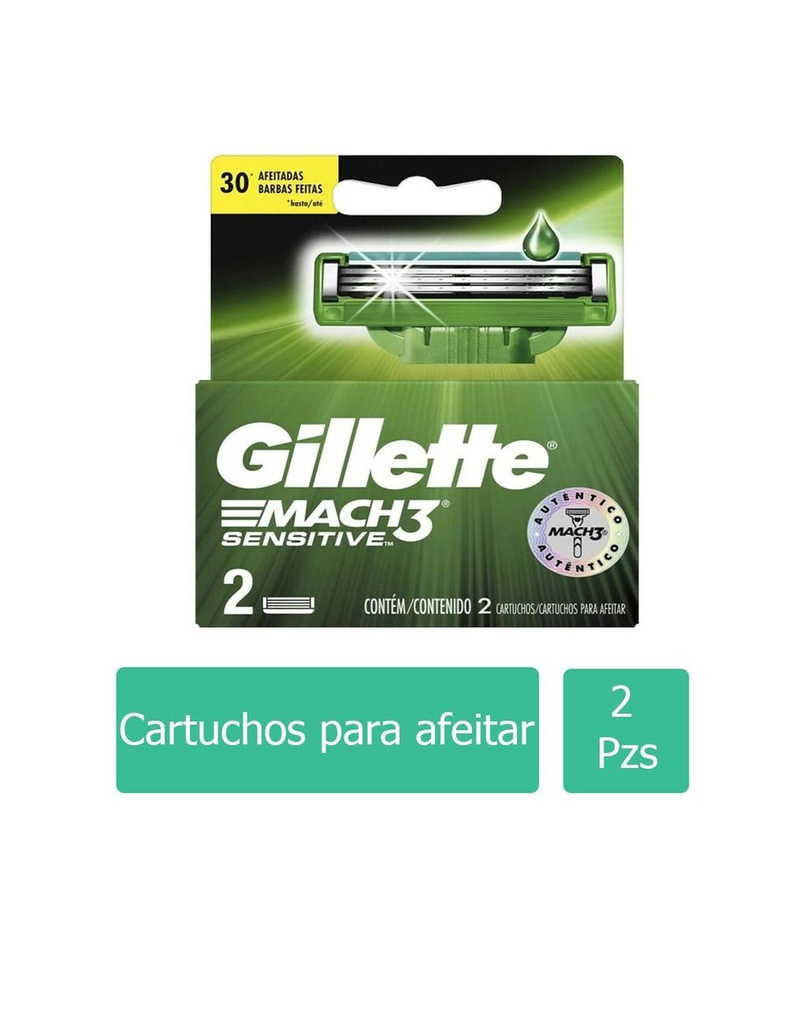 Cartucho Gillette Mach 3 Sensitve 2 Unidades 
