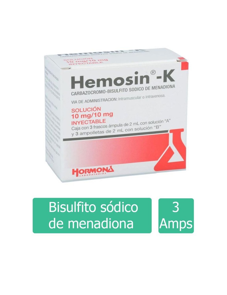Hemosin K 10/10 Mg 3 Frascos Ámpula 2 Ml 3 Ampolletas 2 Ml 
