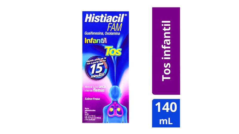Histiacil Fam Jarabe Infantil Para La Tos Seca Y Con Flemas, Sabor Fresa, 140 Ml 