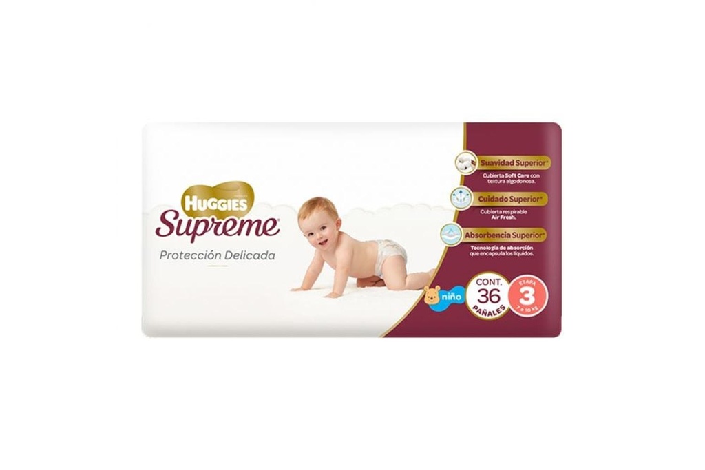Pañal Huggies Supreme Unisex Etapa 3 36 Piezas 