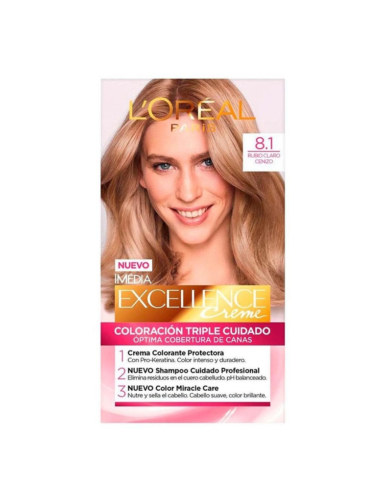 Tinte Imédia Excellence De L'Oréal Paris 8.1 Rubio Claro Cenizo 