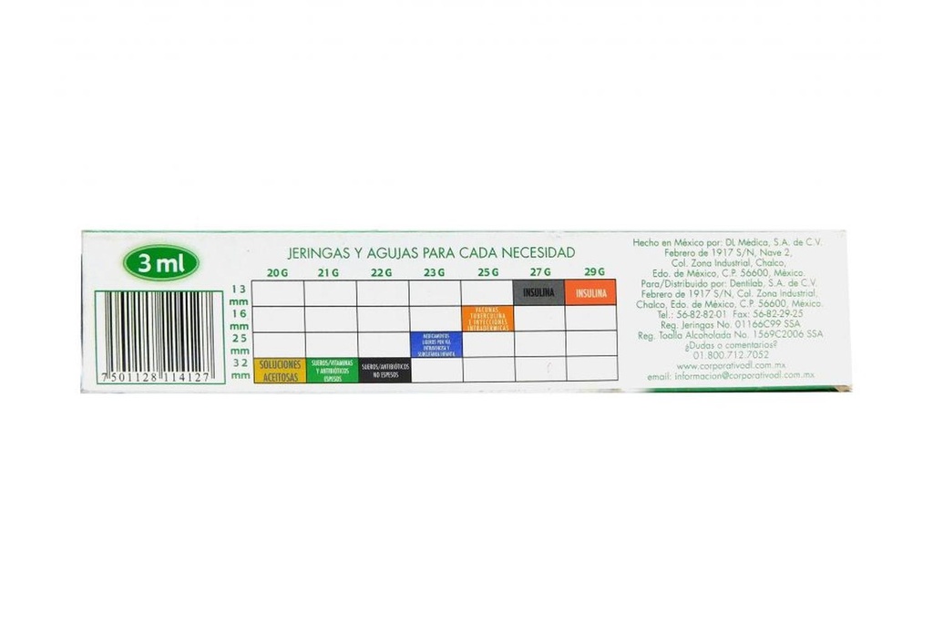 Jeringa Desechable Dl 3 Ml 21 G X 32 Mm 5 Piezas 