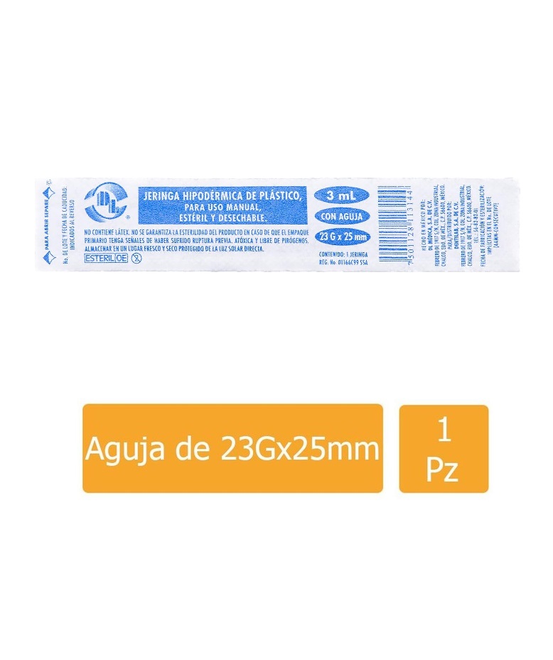 Jeringa Desechable Dl 3 Ml 23 G X 25 Mm 