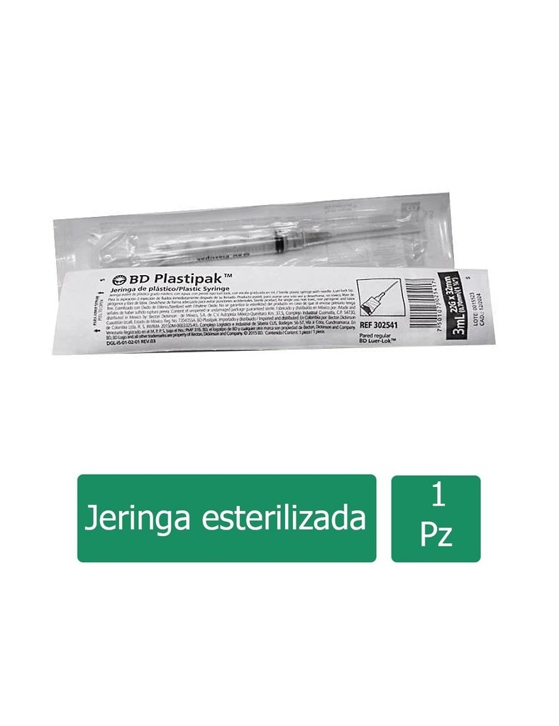 Jeringa Desechable BD 3 Ml 22 G X 32 Mm 