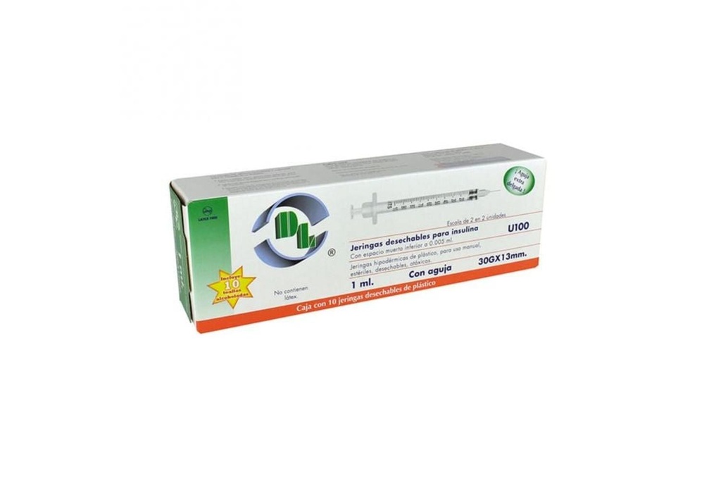 Jeringa Desechable Dl 1 Ml Insulina 30 G X 13 Mm 10 Piezas 