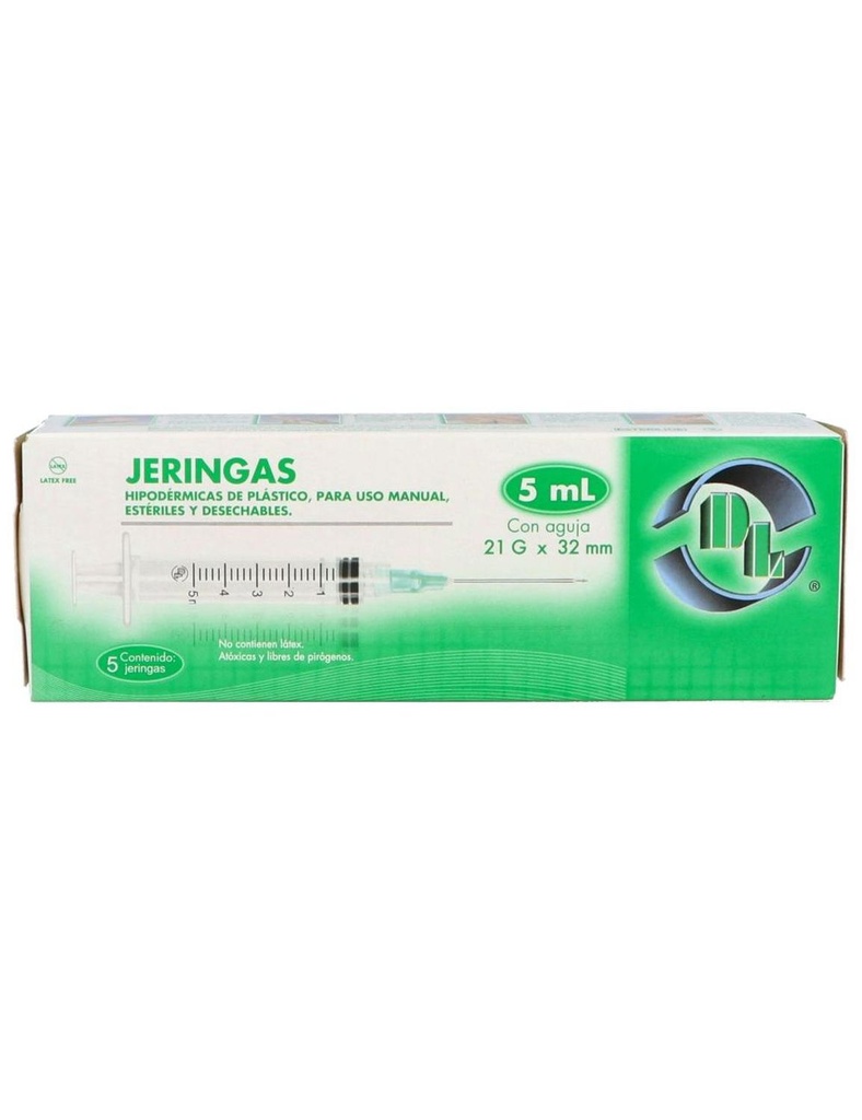Jeringa Desechable Dl 5 Ml 21 G X 32 Mm 5 Piezas 