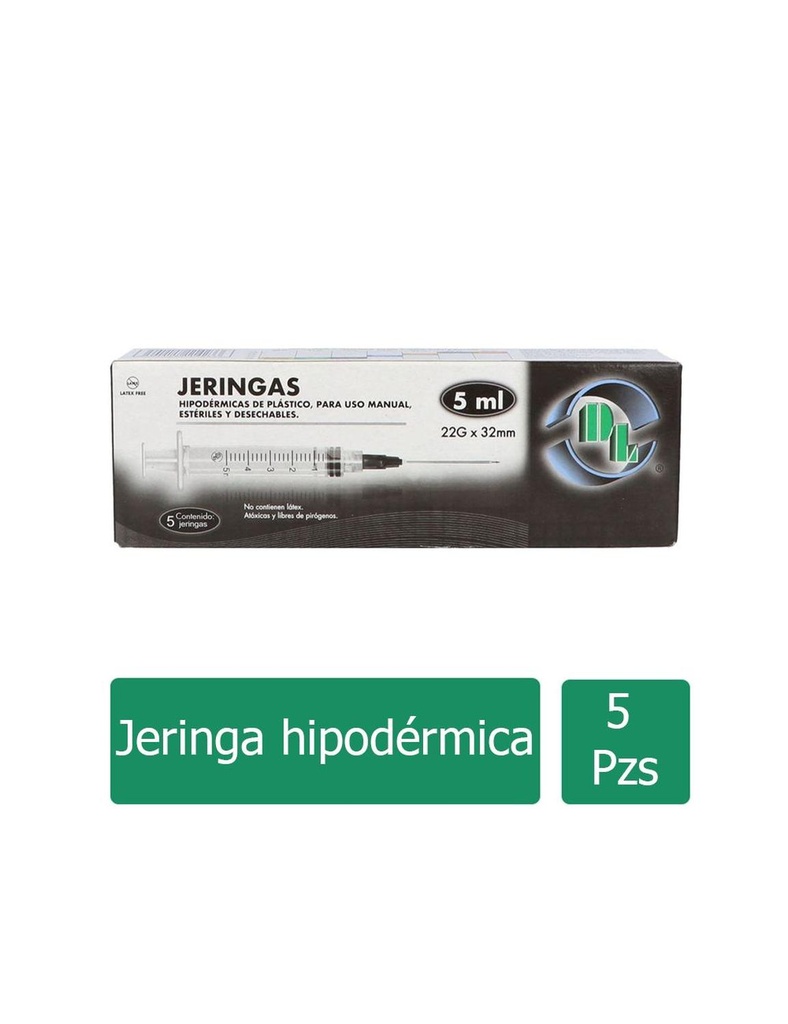 Jeringa Desechable Dl 5 Ml 22 G X 32 Mm 5 Piezas 