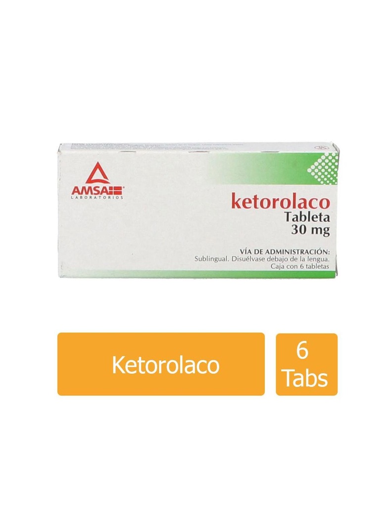 Ketorolaco Sublingual 30 Mg 6 Tabletas Genérico Amsa 