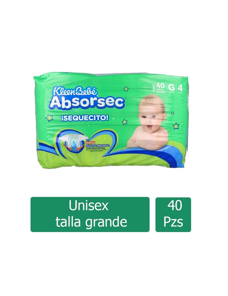 Kleen Bebé Absorsec Ultra Etapa G 9-13Kg Paquete Con 40 Pañales