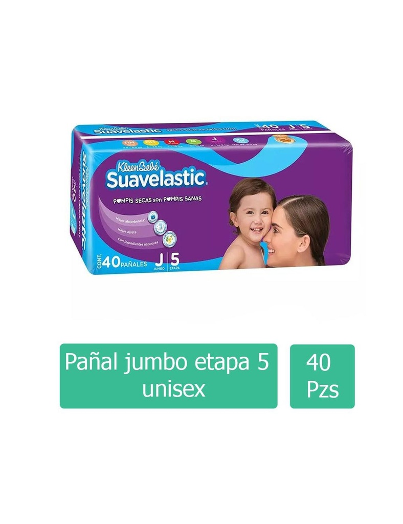 Pañal Kleenbebé Suavelastic Jumbo Etapa 5 40 Piezas 