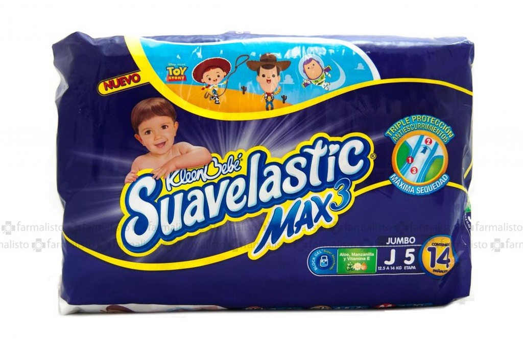 Kleen Bebé Suavelastic Max 3 Jumbo Con 14 Pañales