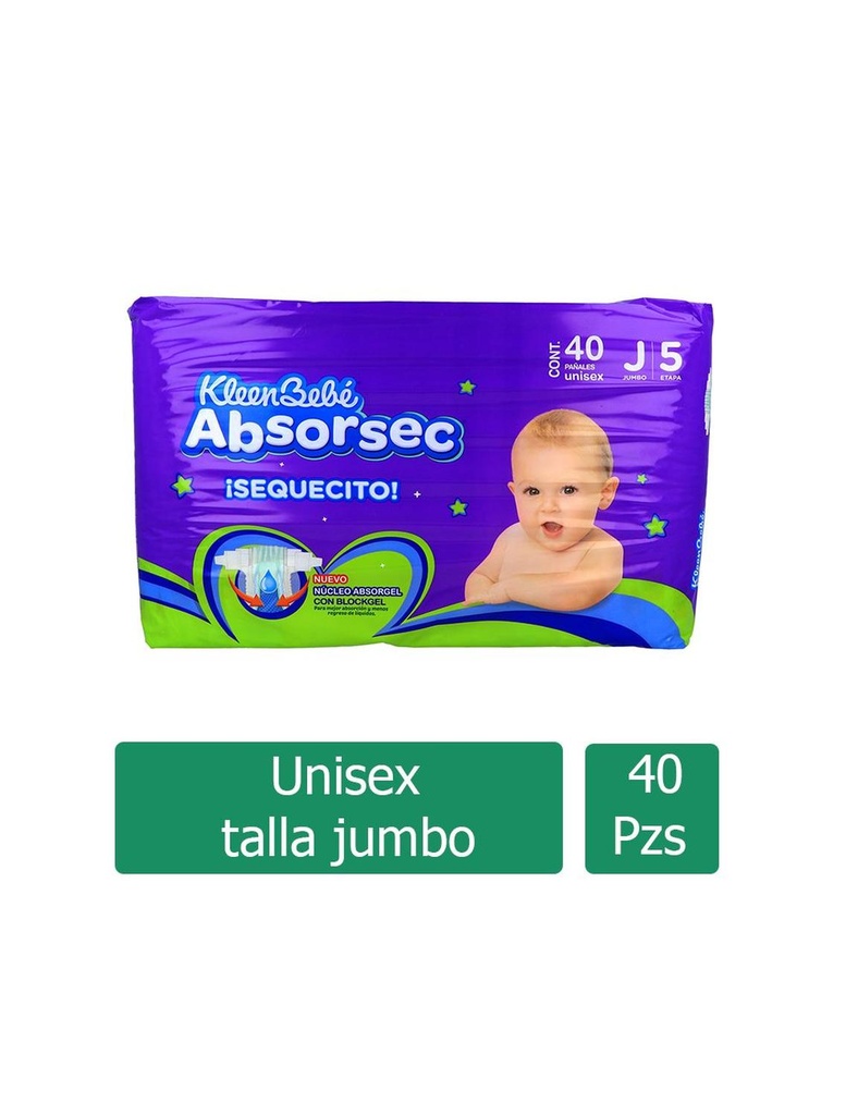 Kleen Pañales Bebé Absorsec Ultra Etapa J Paquete Con 40 Piezas